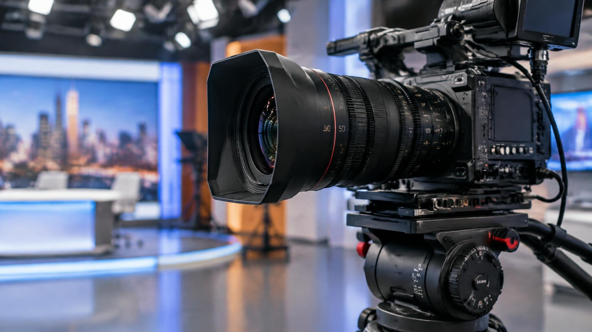 Professional camera with a lens close-up